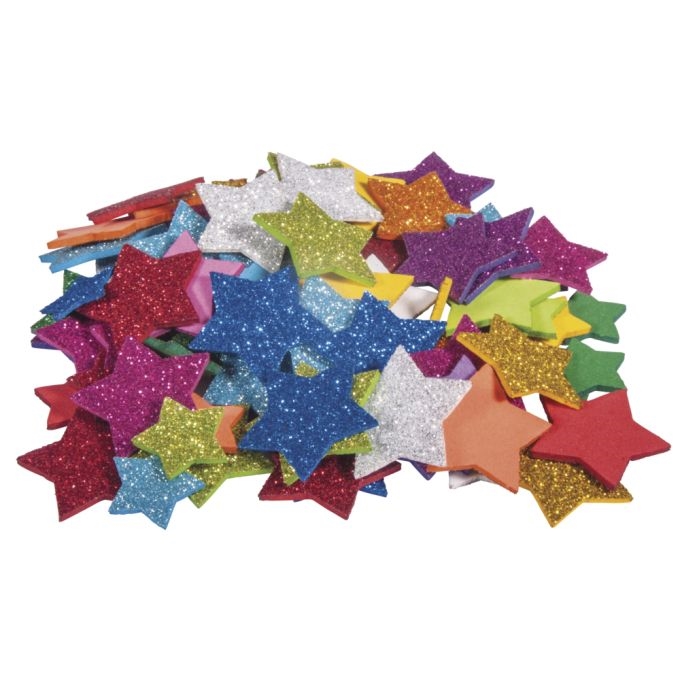 R30231000.jpg RAYHER SPONGE RUBBER SELF ADHESIVE 100PCS STARS GLITTER 2-3CM - Image 1