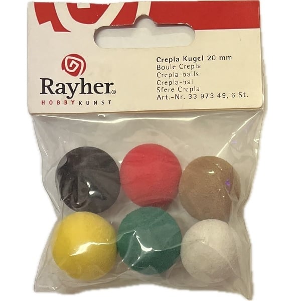 R3397349.jpg RAYHER SPONGE RUBBER CREPLA BALLS D.20MM 6PCS MIXED - Image 1
