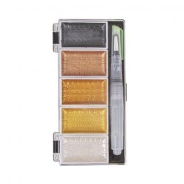 R38615616.jpg RAYHER METALLIC WATERCOLOUR CAKES SET 5PCS GOLD/BLACK/WHITE - Image 1