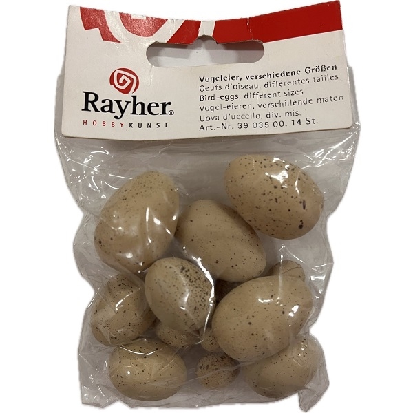 R3903500.jpg RAYHER PLASTIC BIRD EGGS 1.5-2.5CM 14PCS BEIGE - Image 1