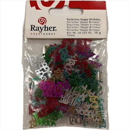 RAYHER SEQUINS PAILLETTES HAPPY BIRTHDAY 15MM 10G