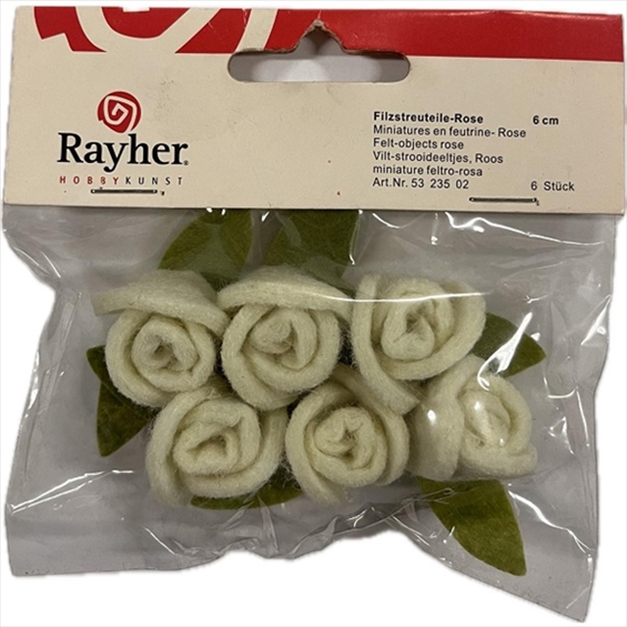 R5323502.jpg RAYHER FELT OBJECTS ROSE 6CM 6PCS WHITE - Image 1
