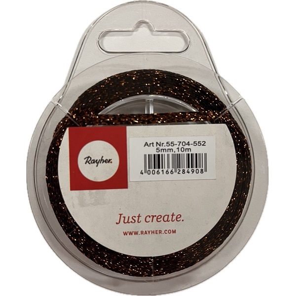 R55704552.jpg RAYHER GLITTER RIBBON 5MM/10M DARK BROWN - Image 1