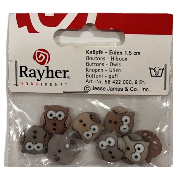 R58422000.jpg RAYHER BUTTONS 1.5CM 8PCS OWLS - Image 1
