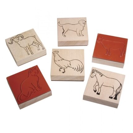 RAYHER WOOD STAMP SET FARM ANIMALS 6PCS 8X8X2.8CM