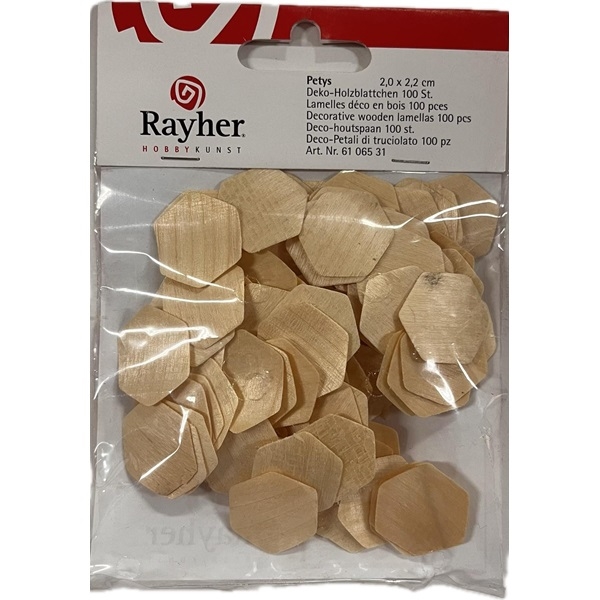 R6106531.jpg RAYHER PETYS WOODEN FLAKES 100PCS 2X2.2CM NATURAL - Image 1
