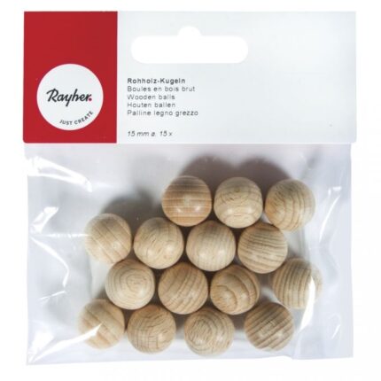 RAYHER WOODEN BALLS 15MM 15PCS SOLID