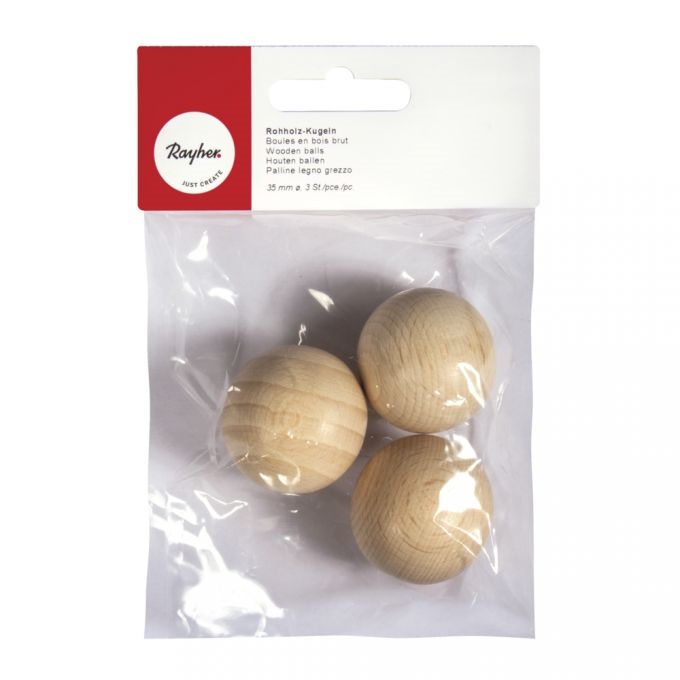 R6252600.jpg RAYHER WOODEN BALLS 35MM 3PCS SOLID - Image 1