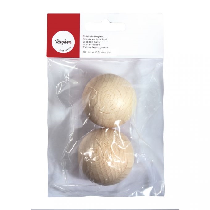 R6252800.jpg RAYHER WOODEN BALLS 50MM 2PCS SOLID - Image 1