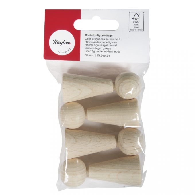 R62715000.jpg RAYHER WOODEN CONE FIGURES 60MM 4PCS - Image 1