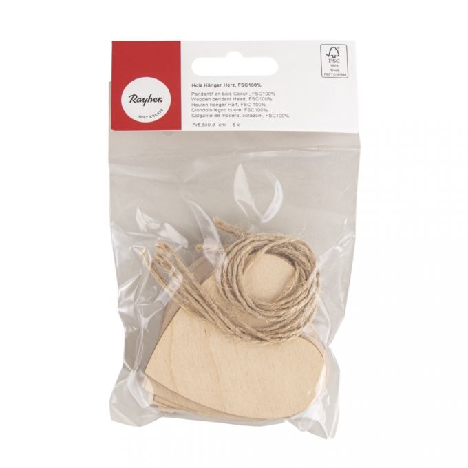R62844505.jpg RAYHER WOODEN HEART HANGER 6PCS 7X6.5X0.3CM - Image 1