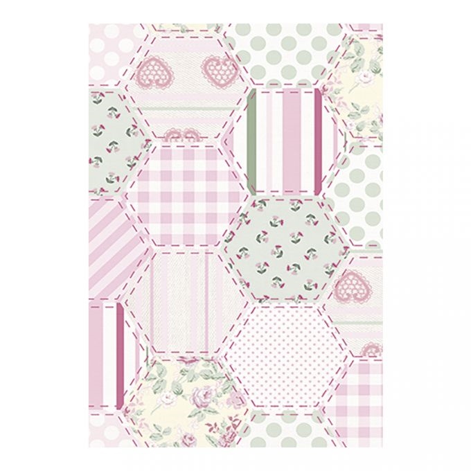 R67046000.jpg RAYHER DECO MACHE DECOUPAGE PAPER 22G 26X37.5CM 3PCS PINK PATCHWORK - Image 1