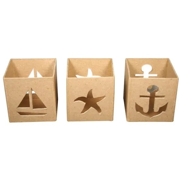 R71828000.jpg RAYHER PAPIER MACHE CANDLE HOLDER 3PCS 7X7X5CM NAVY - Image 1