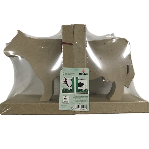 R71866000.jpg RAYHER PAPIER MACHE BOOKEND 13X9X17.5CM COW - Image 1