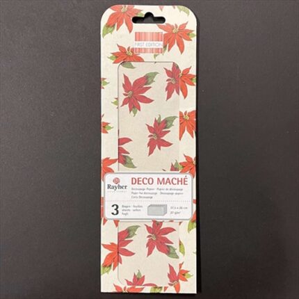 RAYHER DECO MACHE DECOUPAGE PAPER 27G 26X37.5CM 3PCS XMAS RED POINSETTIA