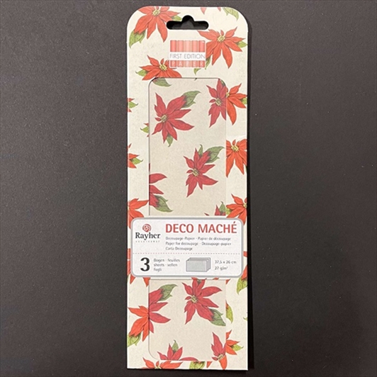 R71985000.jpg RAYHER DECO MACHE DECOUPAGE PAPER 27G 26X37.5CM 3PCS XMAS RED POINSETTIA - Image 1