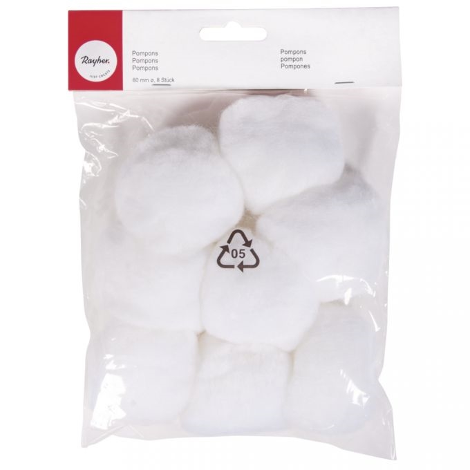 R7652502.jpg RAYHER POMPONS 60MM 8PCS WHITE - Image 1