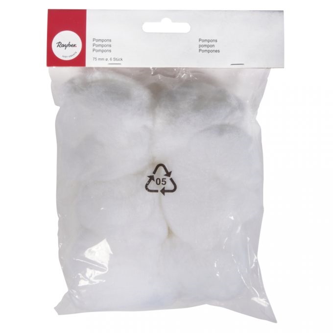 R7652602.jpg RAYHER POMPONS 75MM 6PCS WHITE - Image 1