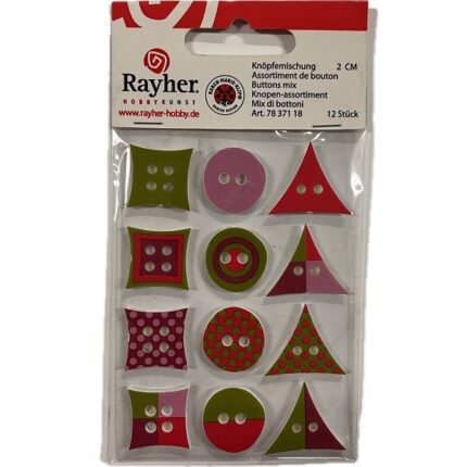 RAYHER BUTTONS MIX 2CM 12PCS RED/PALE PINK