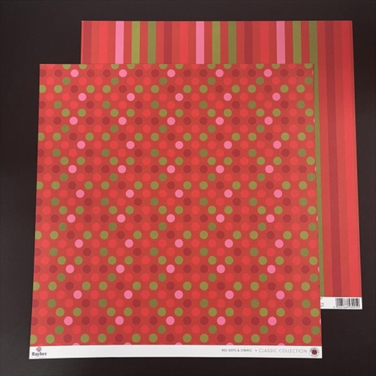 R78656287.jpg RAYHER SCRAPBOOK CARD 180G 30.5X30.5CM DOTS+STRIPES RED - Image 1