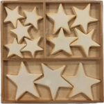 RAYHER WOODEN OBJECT STAR 3-5.5CM 12PCS CREAM