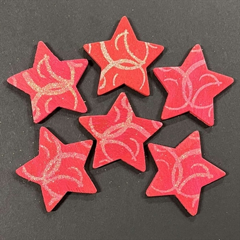 R8730719.jpg RAYHER WOODEN OBJECTS STAR 4.3CM 6PCS WINE RED - Image 1