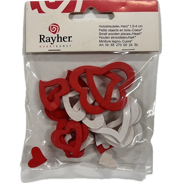R8827000.jpg RAYHER WOODEN OBJECTS HEARTS 1.5-4CM 24PCS - Image 1
