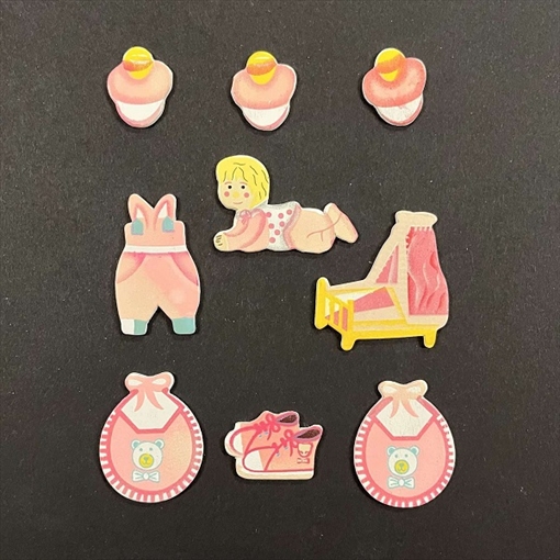 R8856716.jpg RAYHER WOODEN OBJECTS BABY 2-4CM 9PCS PALE PINK - Image 1