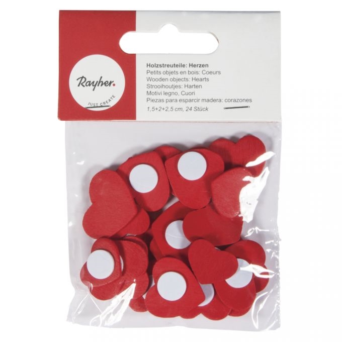 R8866100.jpg RAYHER WOODEN OBJECTS HEARTS 1.5-2.5CM 24PCS - Image 1