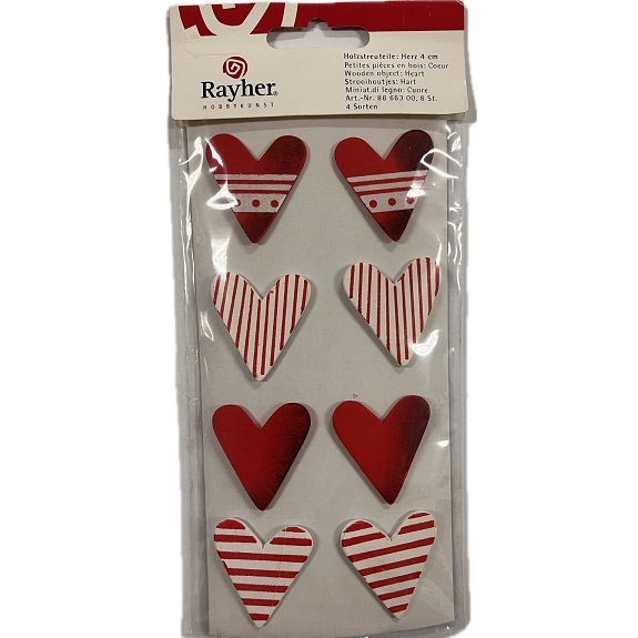 R8866300.jpg RAYHER WOODEN OBJECTS HEART 4CM 8PCS - Image 1