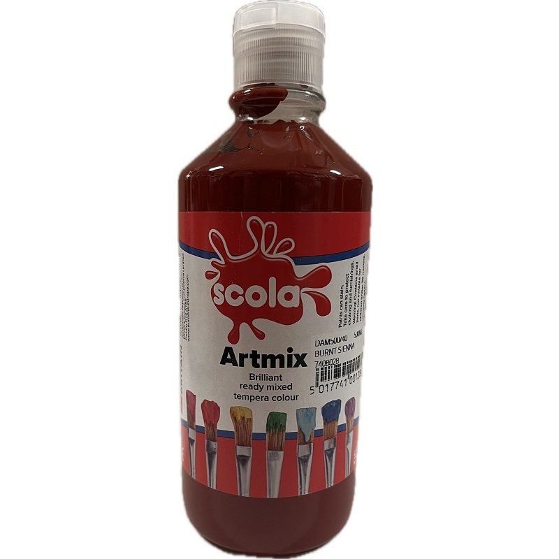 SCLDAM500-40.jpg SCOLA ARTMIX TEMPERA PAINT 500ML BURNT SIENNA - Image 1