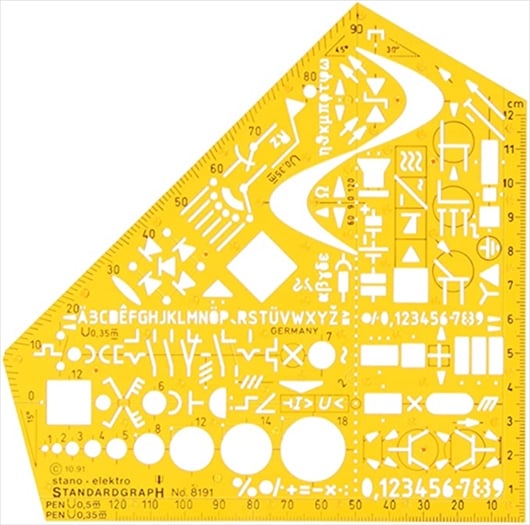 ST8191.jpg STANDARDGRAPH TEMPLATE No.8191 ELECTRICAL AND ELECTRONIC SYMBOLS - Image 1