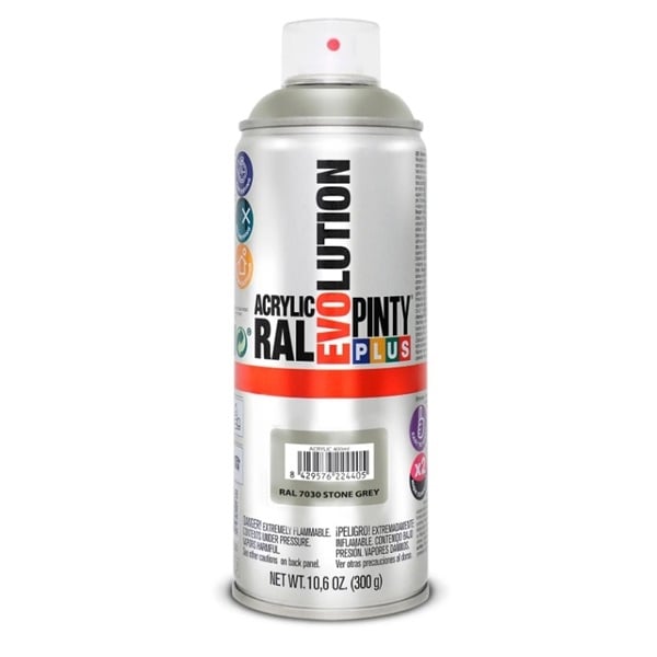 NVS546.jpg PINTYPLUS EVOLUTION ACRYLIC SPRAY PAINT 400ML 7030 STONE GREY - Image 1