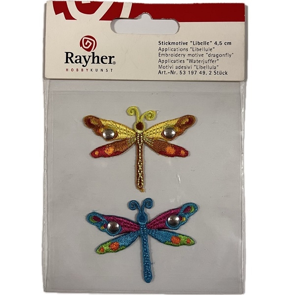 R5319749.jpg RAYHER EMBROIDERY MOTIVE 4.5CM 2PCS DRAGONFLY - Image 1