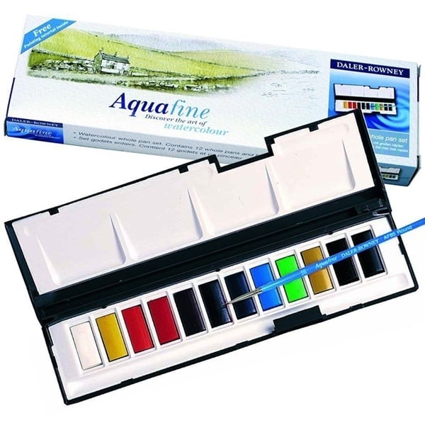 131900888.jpg DALER ROWNEY AQUAFINE WATERCOLOUR PAINT 12 WHOLE PAN SET - Image 1